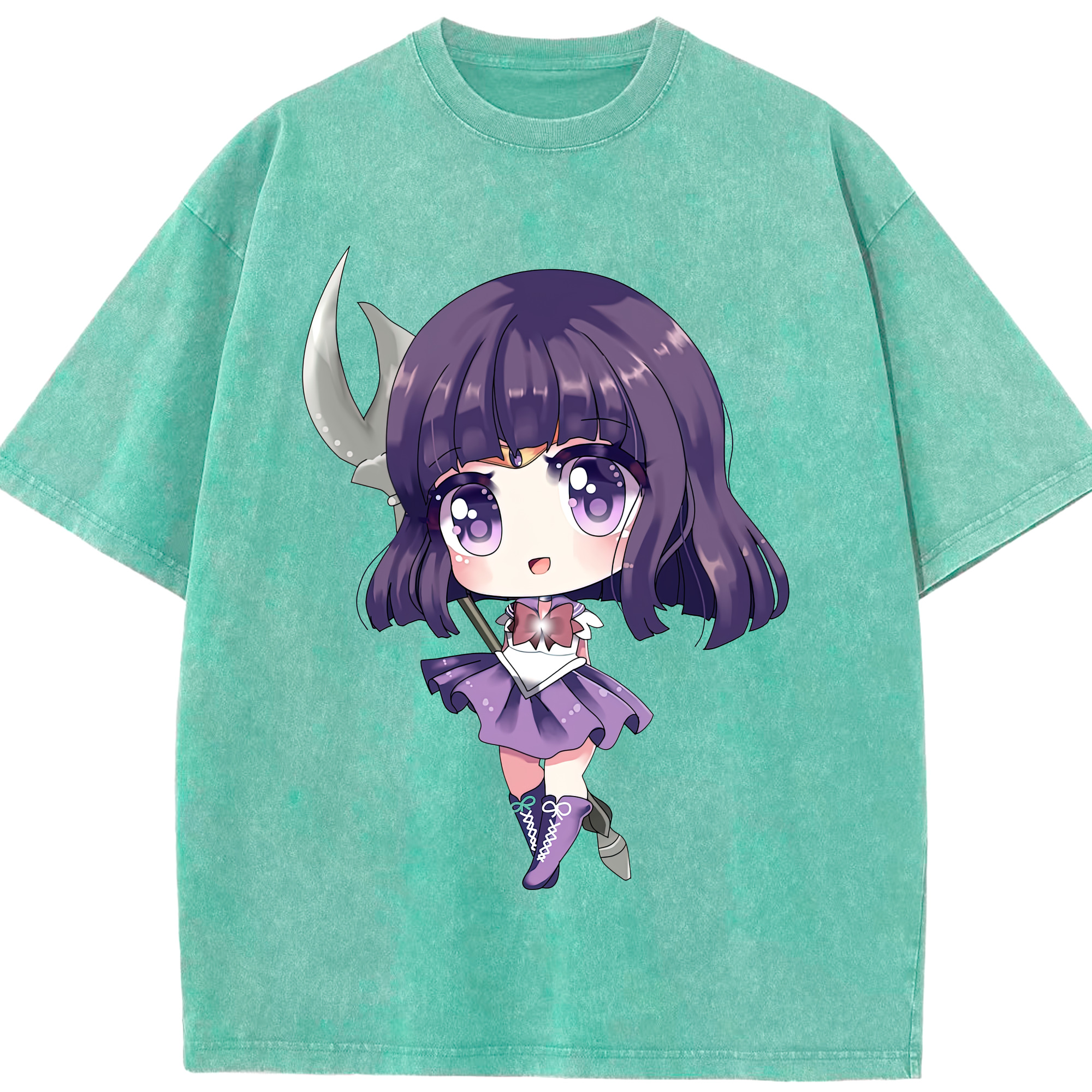 （画像用） 美少女戦士セーラームーン 土萠ほたる Sailor Moon Tomoe Hotaru （セーラーサターン；Sailor Saturn） 綿100% ヴィンテージ風 半袖Tシャツ（フロントプリント）